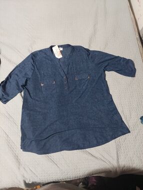 Siren Lily Casual Long Sleeve Henley Shirt in Dark Blue